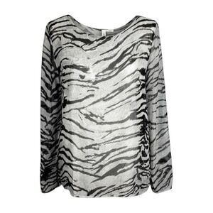 M Made in Italy Gray Zebra Print Silk Blend Long Sleeve Blouse‎ XL Lined Career
